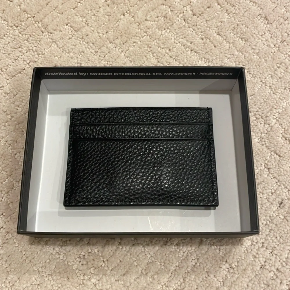 Versace Jeans Couture Range Metal Logo-Plaque Black Grain Leather Cardholder